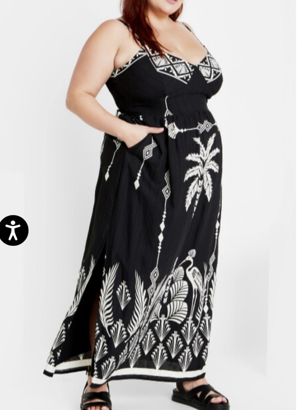 City Chic Black and Cream Jez Border Print Shirred Maxi Dress 16/S
